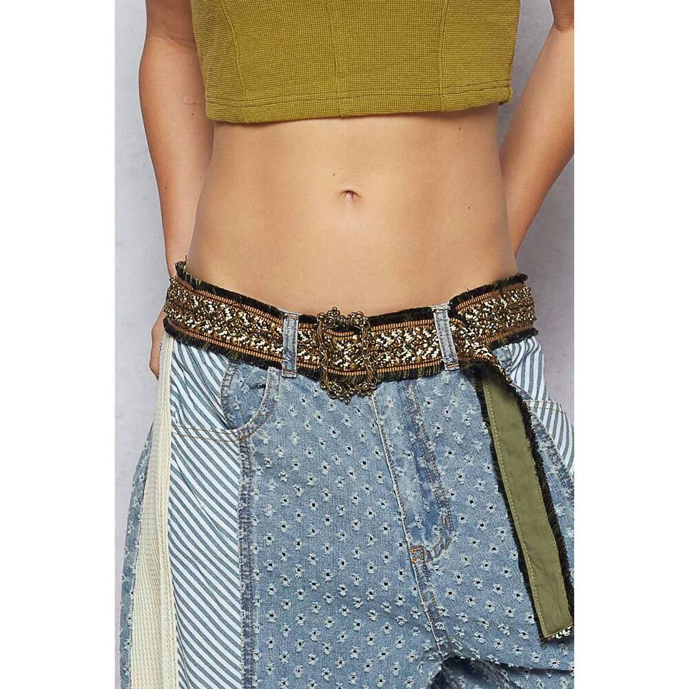 NEW POL women's stitched belt in deep green
